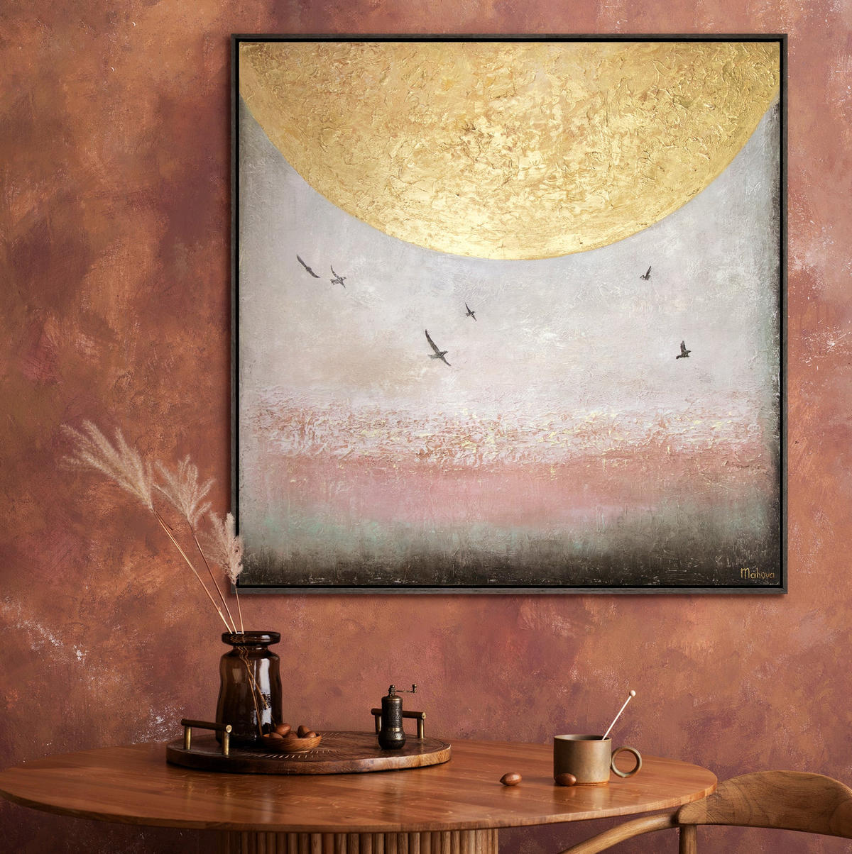 GEMÄLDE Sonnenenergie II Schattenfugenrahmen Grau 100x100 cm - Grau, Holz (100/100cm) - YS-art gallery