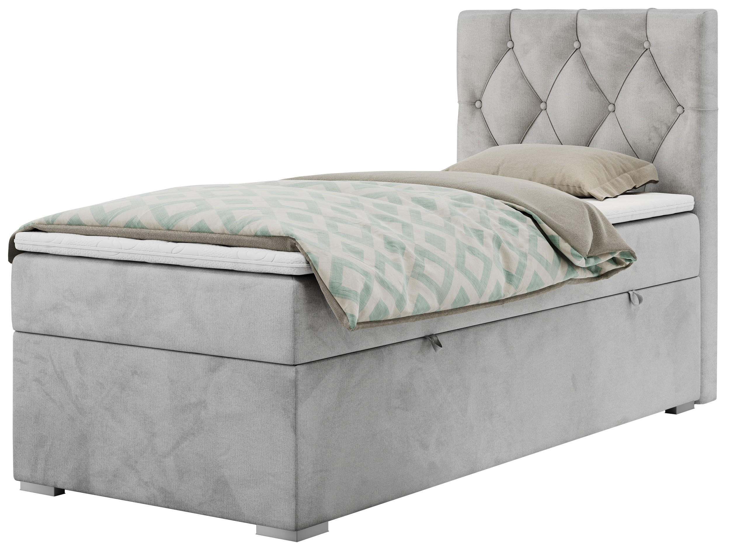 BOXBETT ALDA 90/200 Hellgrau Velvet - H4 - Rechts Seite - Hellgrau, Holz/Textil (90/200cm) - MKS