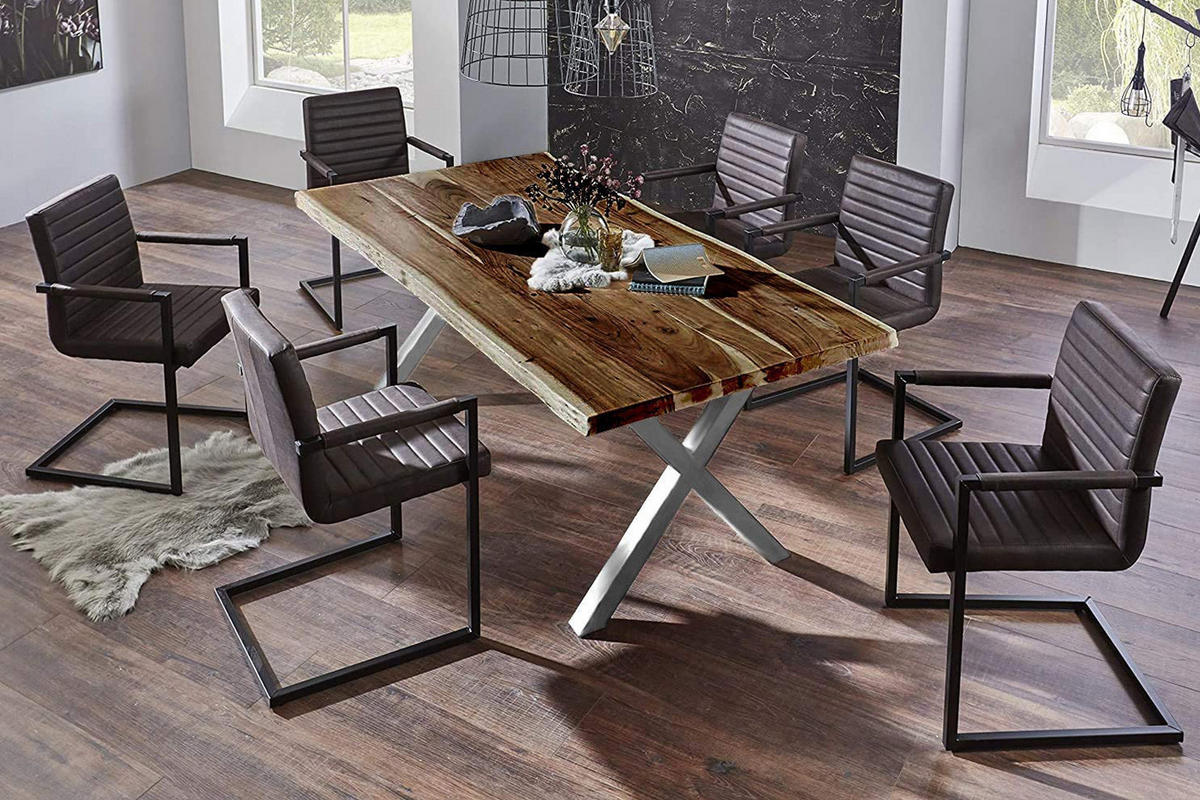 ESSTISCH XEREZ - Silberfarben/Braun, Holz/Metall (100/260/79cm) - SAM