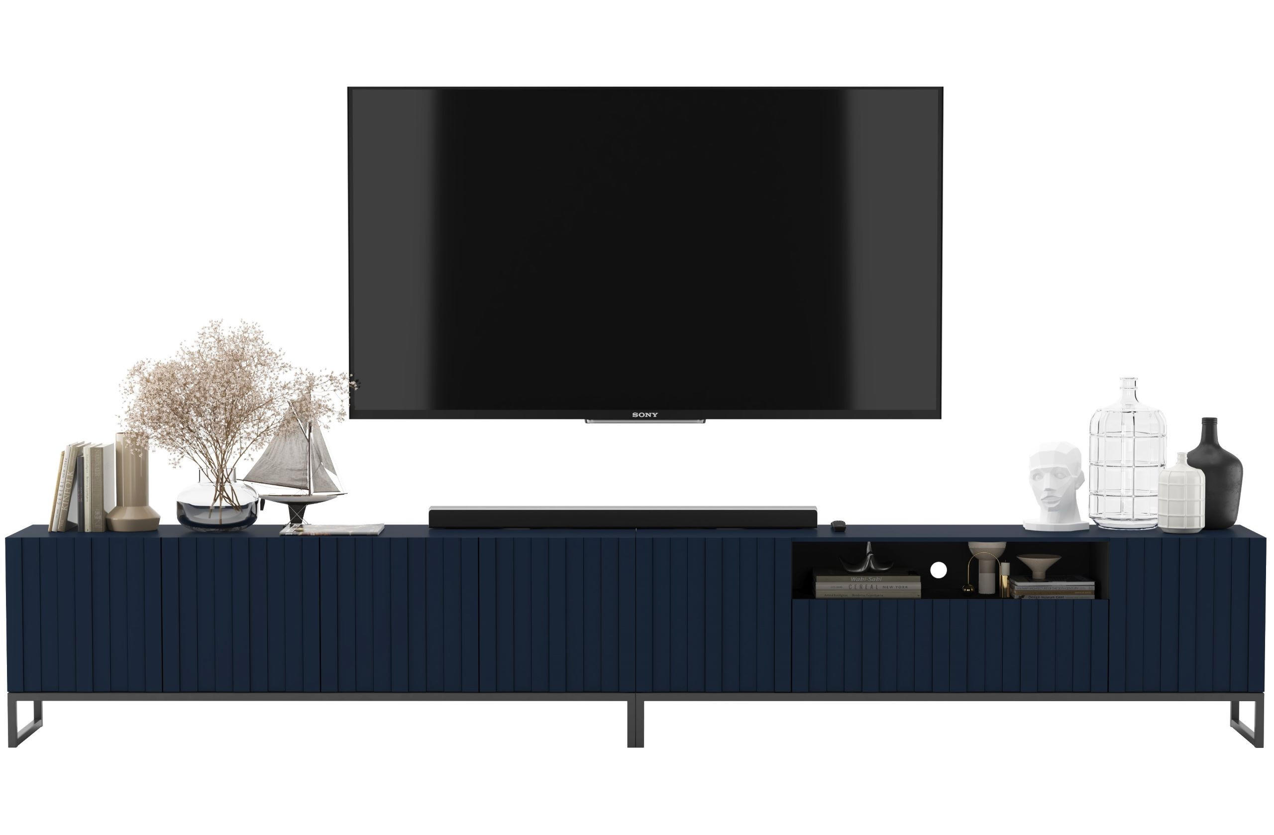TV-LOWBOARD 2er-Set Elpis2 Marineblau matt mit schwarzem Metallrahmen 150 cm - Blau/Schwarz, Holzwerkstoff/Metall (300/51.5/36.5cm) - Meble Lindner