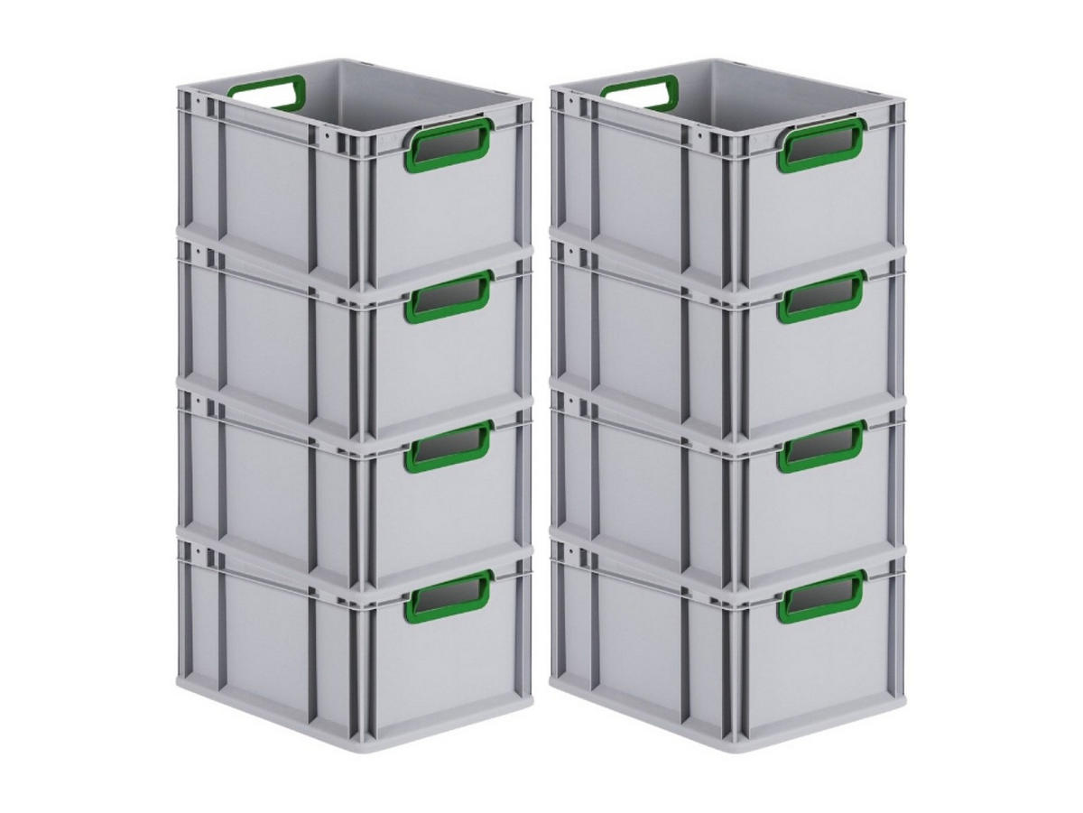 EUROBOX 8x Nextgen Color 22x30x40cm 20 Liter Griffe Grün Offen - Grün, Kunststoff (30/22/40cm) - PROREGAL