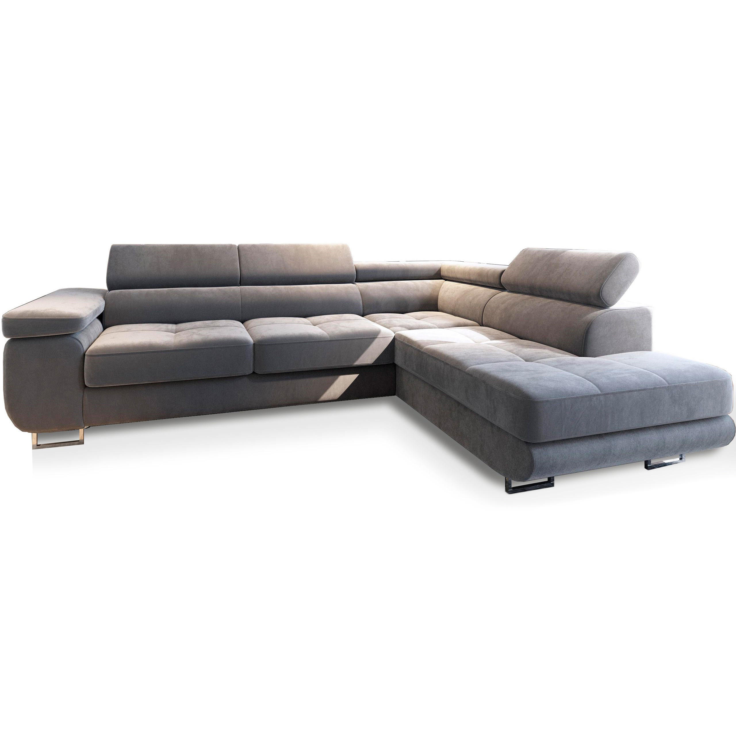 ECKSOFA SELVA R-S Hellgrau Velours-Stoff mit Schlaffunktion - Hellgrau, Holz (275/202cm) - MASSENO