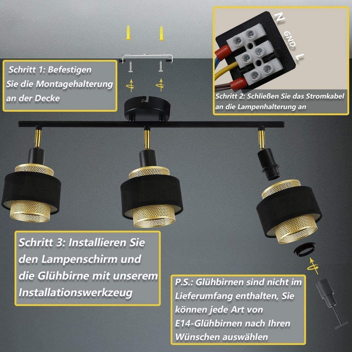 STRAHLER Lisbeth 3-flammig 53/10/13 cm - Schwarz, Metall (53/10/13cm) - Nettlife