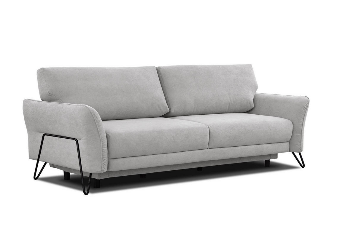 SOFA LOREM 3-Sitzer mit Schlaffunktion, hellgrau - Hellgrau/Schwarz, Holz/Textil (232/90/107cm) - Courtois Laville