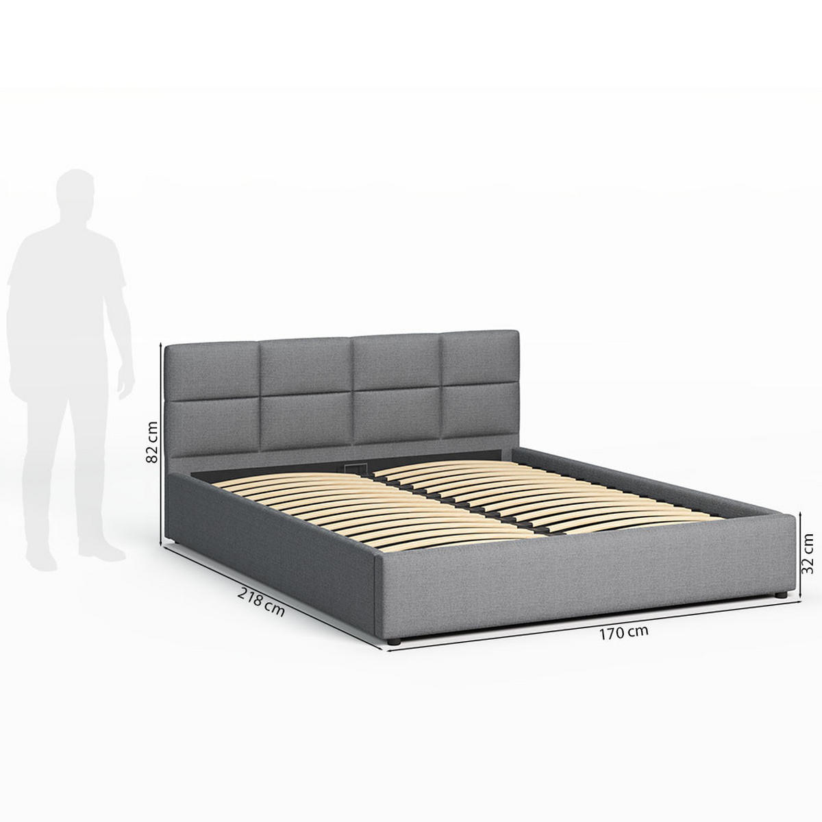 POLSTERBETT 160×200 mit Bettkasten und Lattenrost Mika 028-28 Grau Geflochten - Grau, Holz/Textil (160/200cm) - Jana