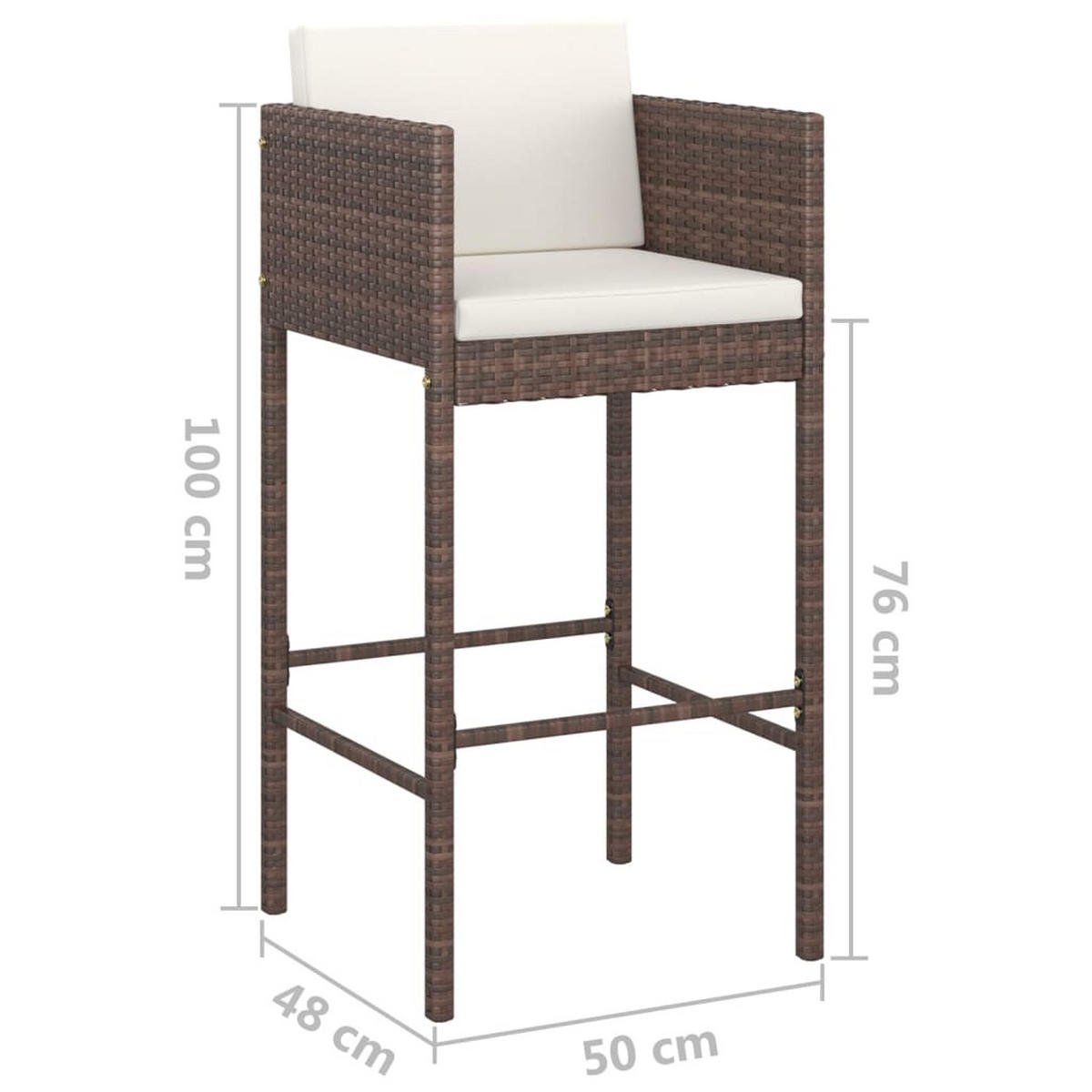 BARHOCKER 4 Stk. Mit Kissen Braun Poly Rattan - Braun, Kunststoff (48/100/50cm) - vidaXL