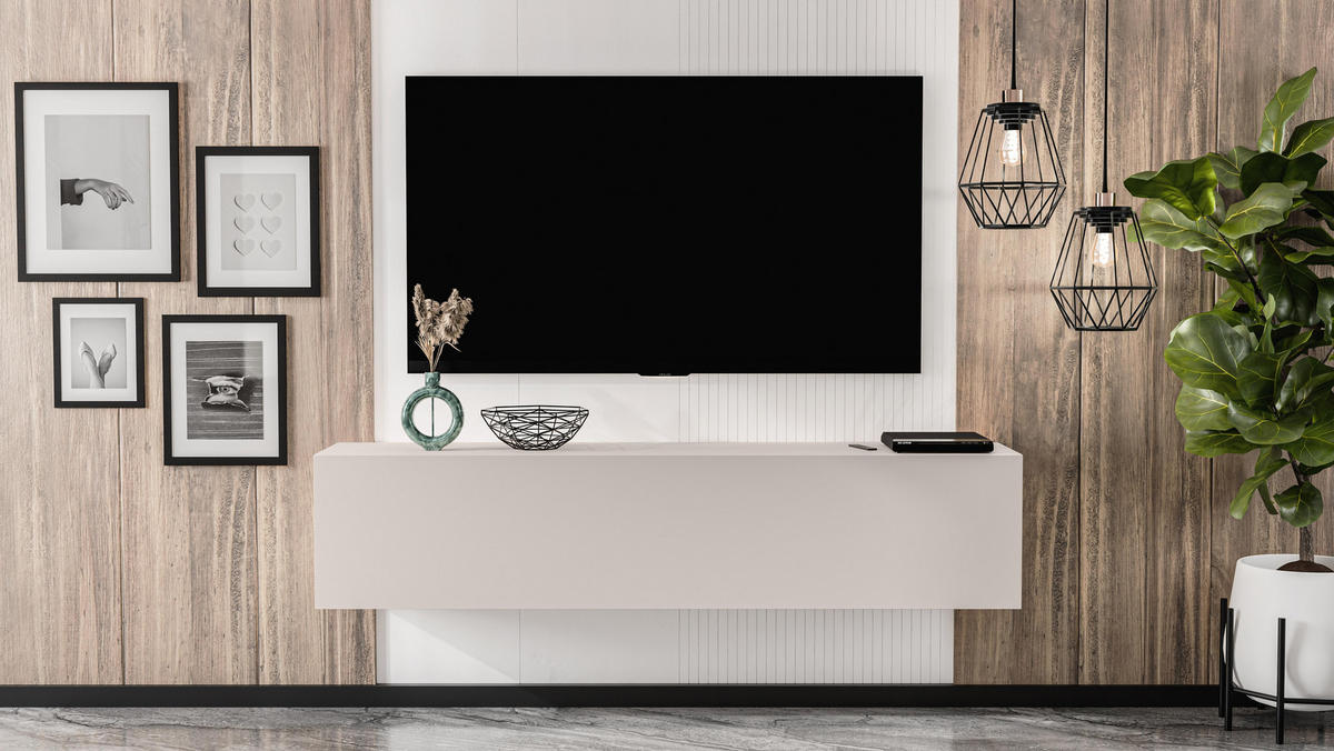 LOWBOARD ZIVOLLI 160 Beige 160/34/40 cm – TV-Schrank für Wandmontage - Beige, Holzwerkstoff/Kunststoff (160/34/40cm) - AX Living