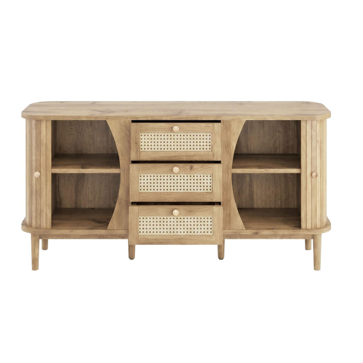 SIDEBOARD Rattan Kommode mit Schiebetüren, 140.5/40/76cm - Körsbärsfärgad, Träbaserade material (140/76/40cm) - Urban Meuble