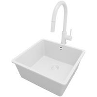 GRANITSPÜLE Venedig Slim Easy, 2-er set Alles Weiß 46/44 cm 1 Becken + Küchenarmatur 40/20 cm + Ablauf-Set ab 50er Unterschrank - Weiß, Kunststoff (46/20/44cm) - Primagran