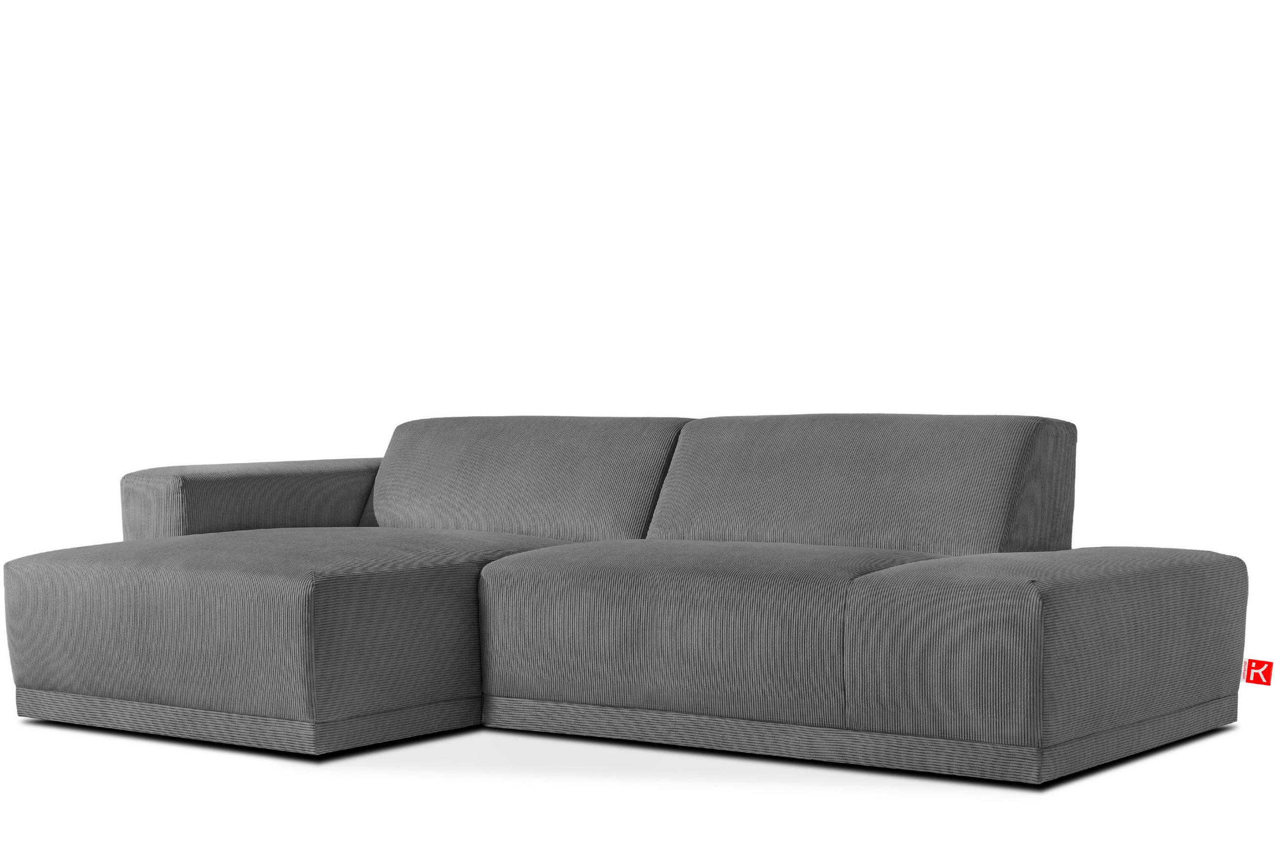 ECKSOFA-LINKS MUDI in moderner Optik mit hochwertigem Kaltschaum, Cord-Stoff, grau - Schwarz/Grau, Textil (280/160cm) - KONSIMO®