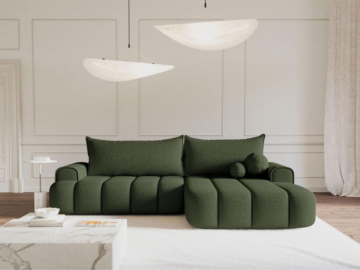 ECKSOFA Dandelino Khaki mit Bouclé-Bezug, rechts - Schwarz/Grün, Kunststoff/Textil (275/168cm) - Selsey