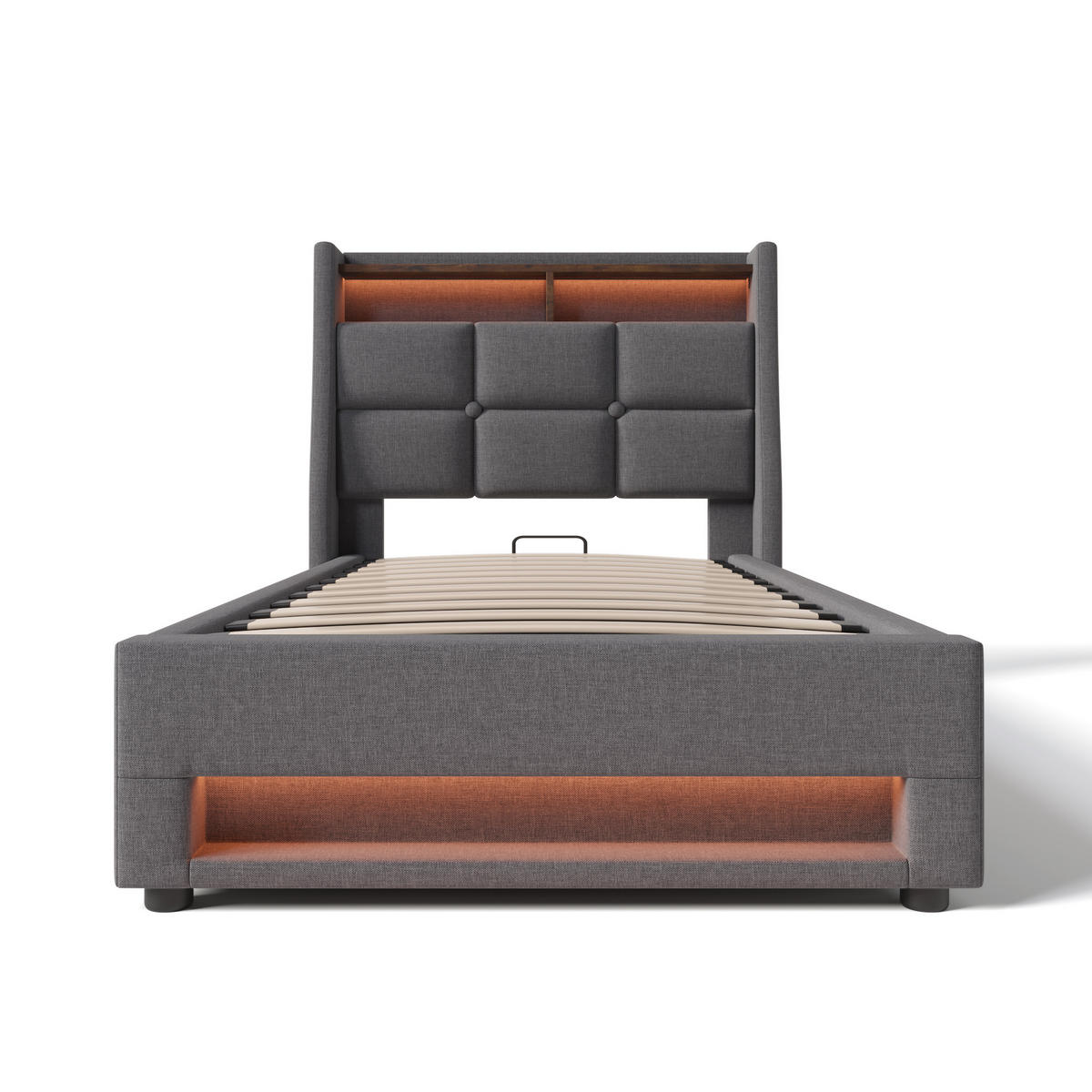 POLSTERBETT 90/200 cm grau mit USB-Anschluss und LED-Beleuchtung - Grau, Textil (90/200cm) - OKWISH