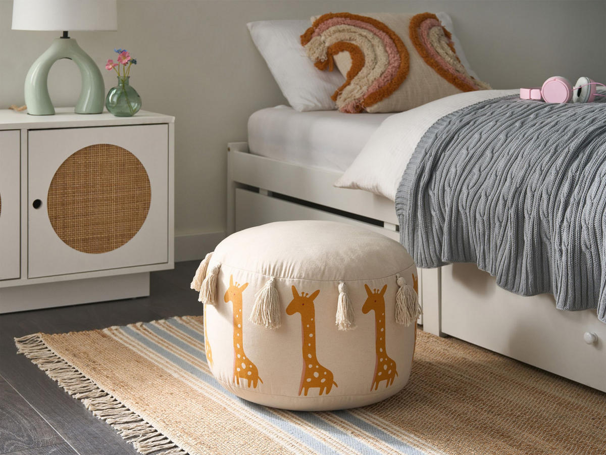 KINDERHOCKER Beige Kartee - Beige/Gelb, Naturmaterialen (45/25/45cm) - Beliani