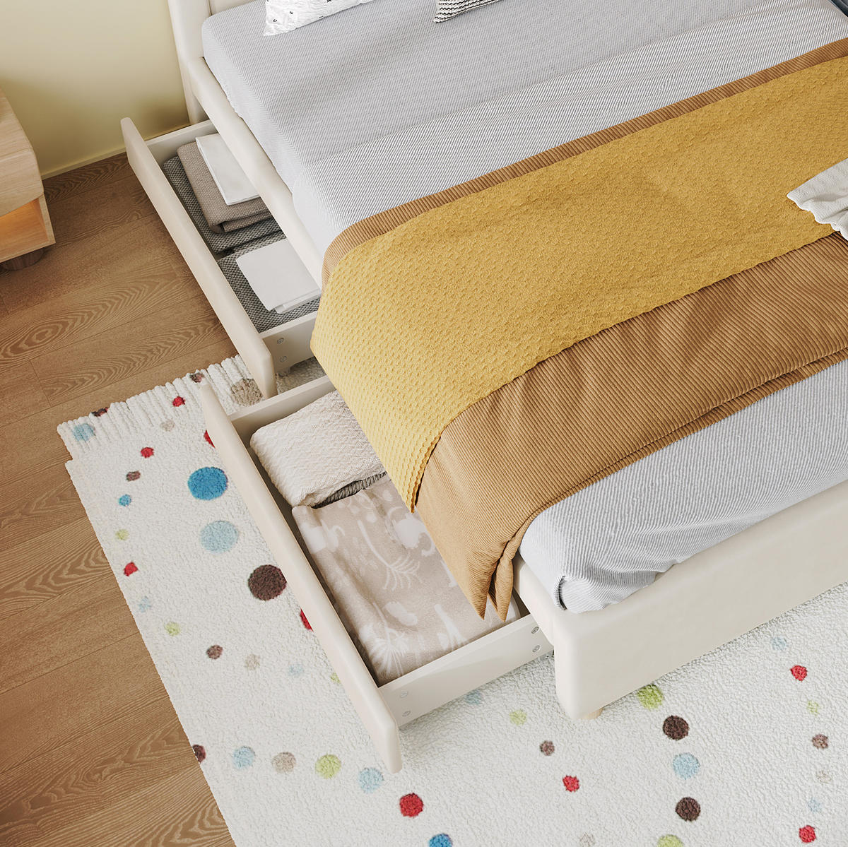 POLSTERBETT 140/200 cm in Beige mit 4 Schubladen und Samtbezug - Beige, Textil (140/200cm) - Flora Grace