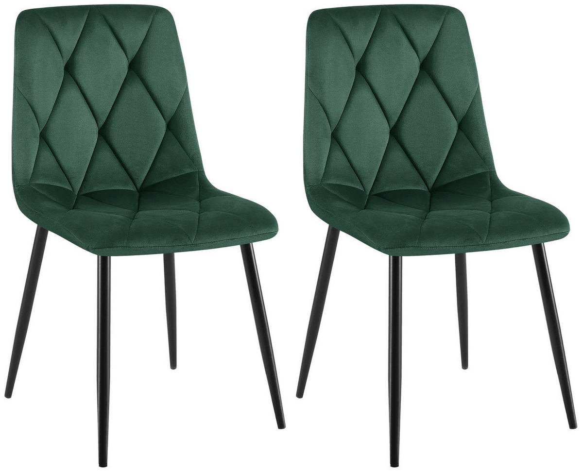STUHL 2er Set Samt Grün - Schwarz/Grün, Textil/Metall (45/85/55cm) - CLP