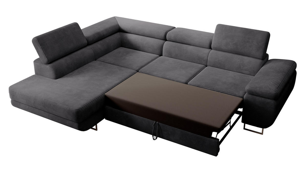 ECKSOFA Stevil Dunkelgrau Cordbezug - Dunkelgrau/Silberfarben, Textil/Metall (275/203cm) - Selsey