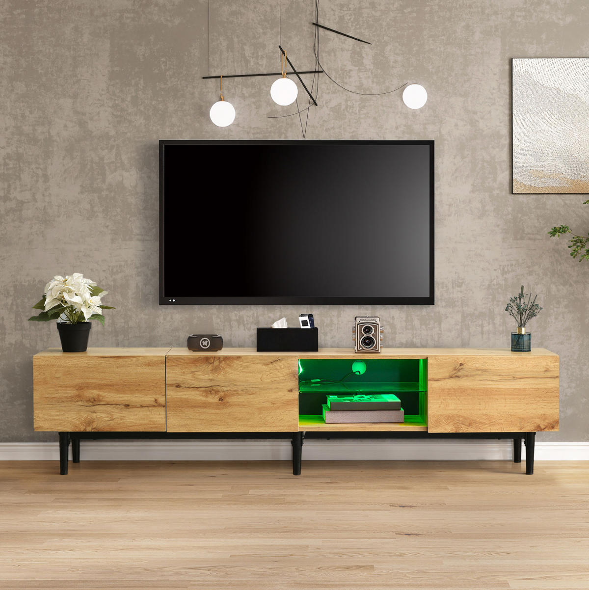 TV-ELEMENT mit LED 175 x 31 x 41 cm MDF Light Oak - Braun, Holzwerkstoff (31/41/175cm) - Beauniv