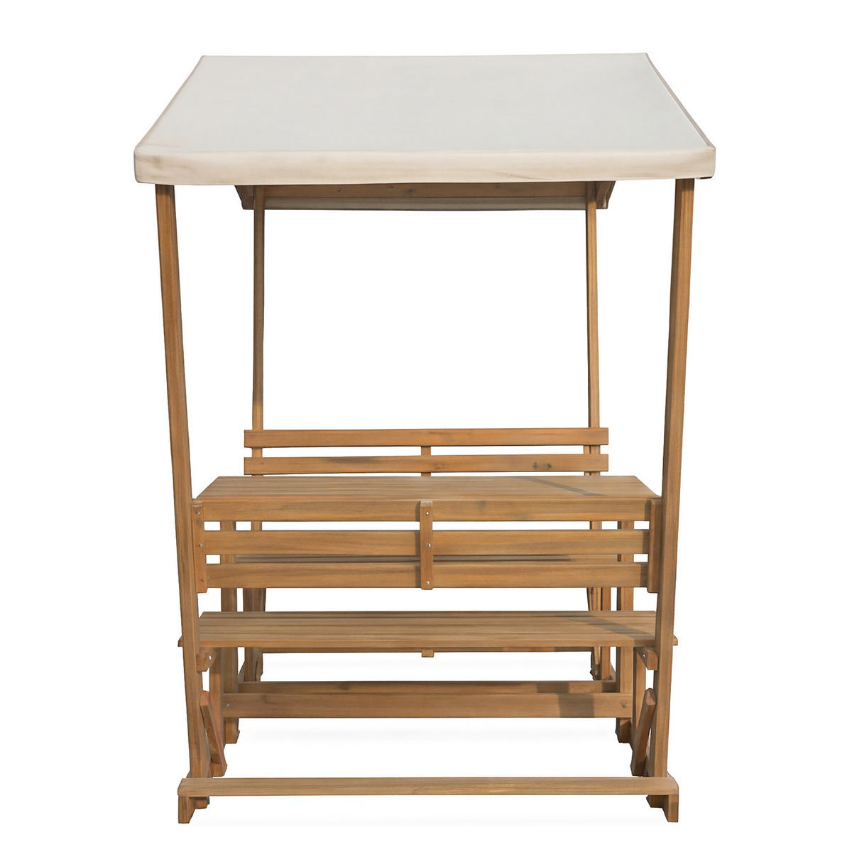 GARTENSITZGRUPPE - Akazie massiv / Polyester - Braun - Creme/Akaziefarben, Holz - home24