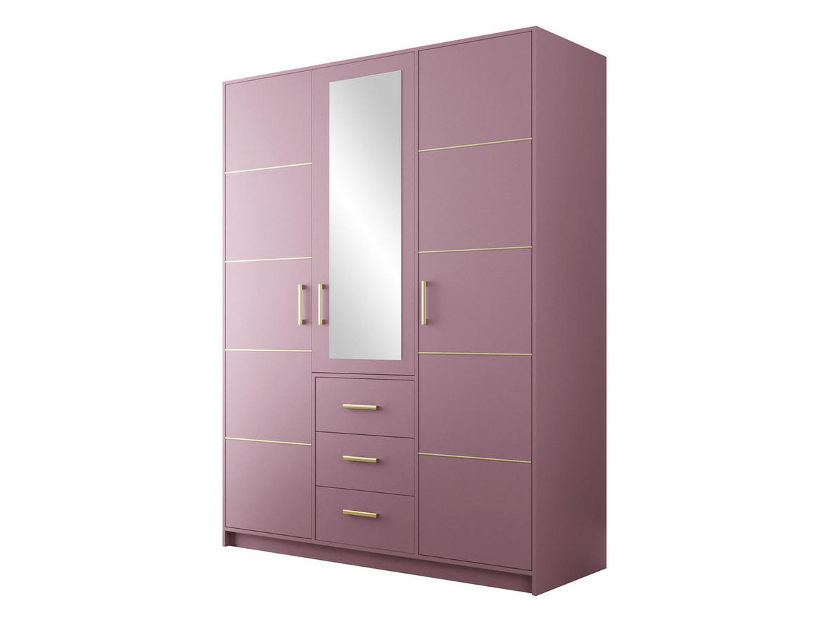 DREHTÜRENSCHRANK Bali D3 II - Goldfarben/Rosa, Holzwerkstoff/Kunststoff (147/200/58cm) - MIRJAN24