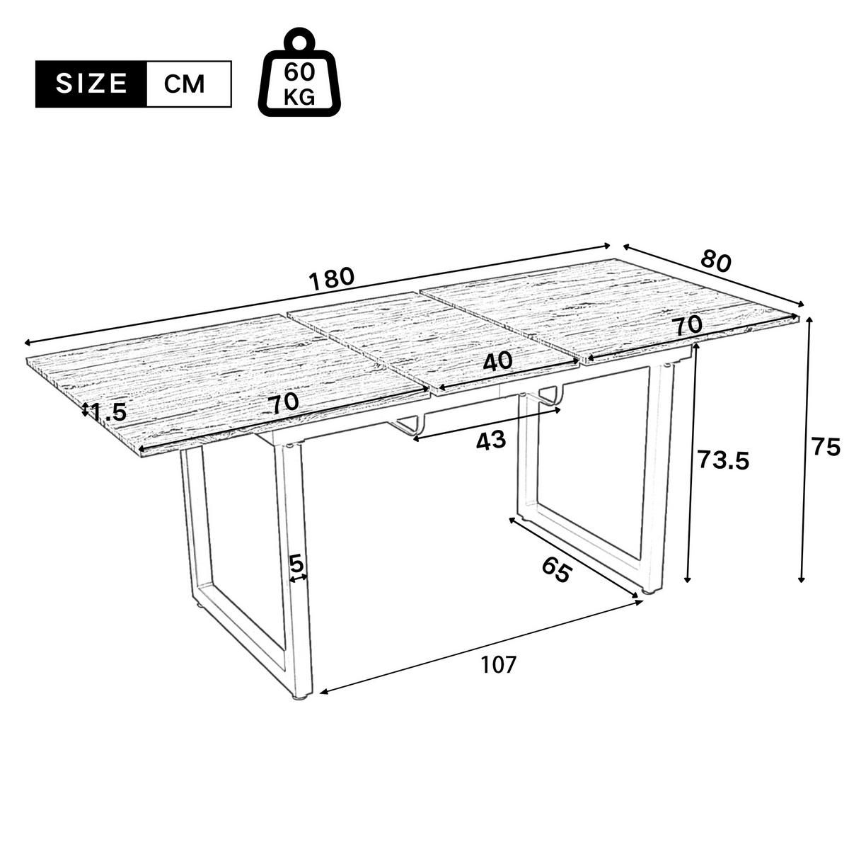 ESSTISCH 140/180/80/75 cm Schwarz/Natur aus MDF mit Ausziehfunktion - Eichefarben, Holzwerkstoff (180/80/75cm) - OKMYHOME