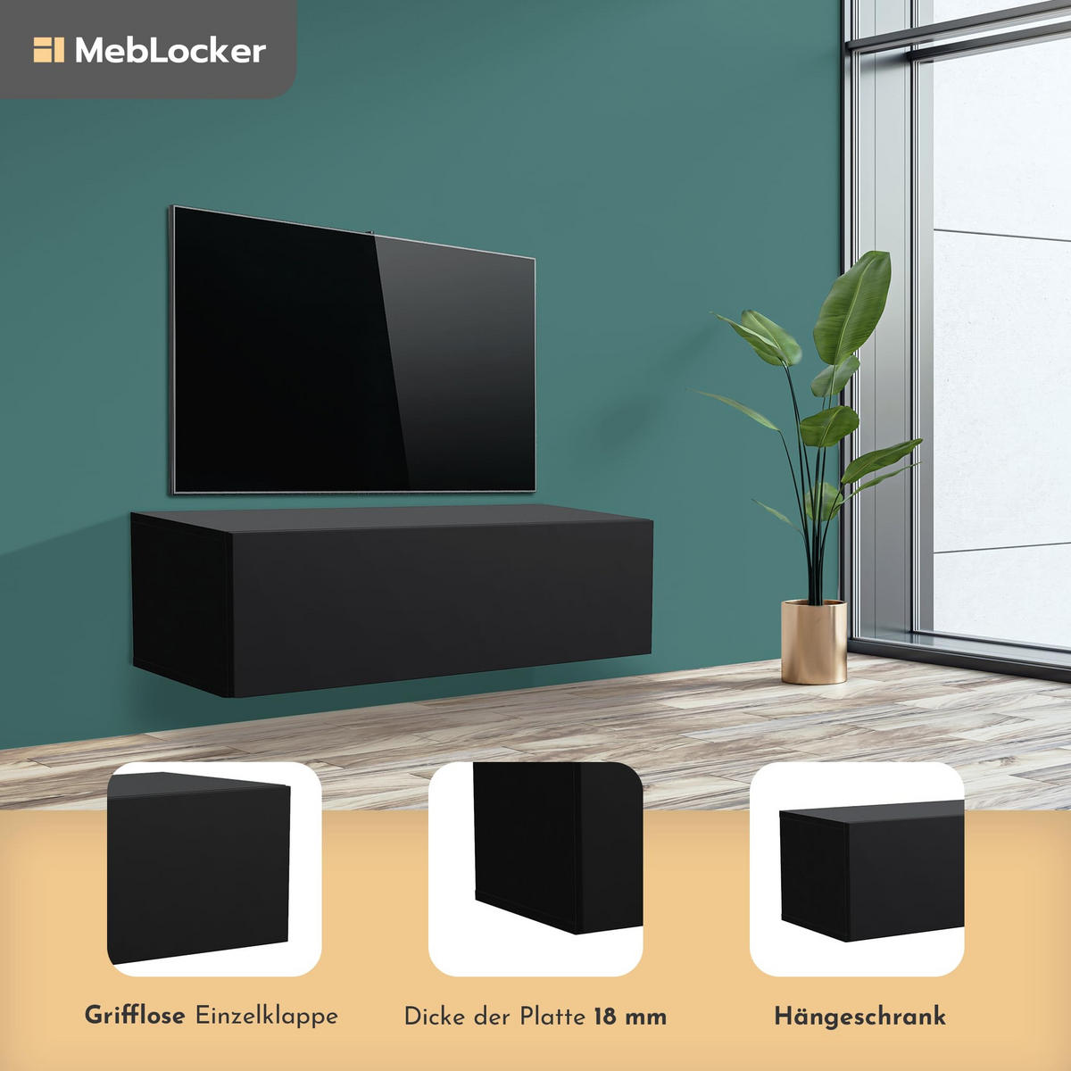 TV Schrank Schwarz 100,2 x 36,5 x 30 cm - Schwarz, Holzwerkstoff (100.2/36.5/30cm) - MebLocker