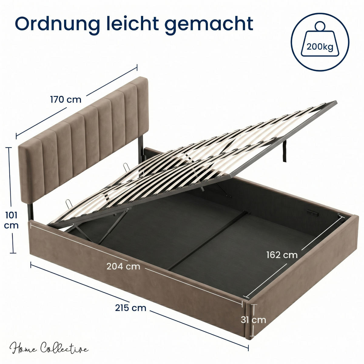 POLSTERBETT 160x200 cm in Bronze-Beige - Bronzefarben, Metall (160/200cm) - Home Collective