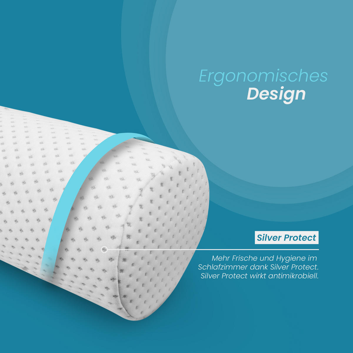 NACKENKISSEN Memory Foam ( Nackenrolle / 40 cm x Ø15 cm ) Viscoelastische Kopfkissen - Silver Protect Bezug "antimikrobiell" abnehmbar - Öko-Tex - Weiß, Textil (15/40cm) - Bestlivings