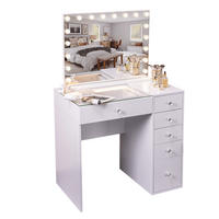 SCHMINKTISCH mit 6 Schubladen 92/55/81 CM und LED Beleuchtung Schminkspiegel 80 x 58 CM - Weiß, Holz (55/81/92cm) - VANITII