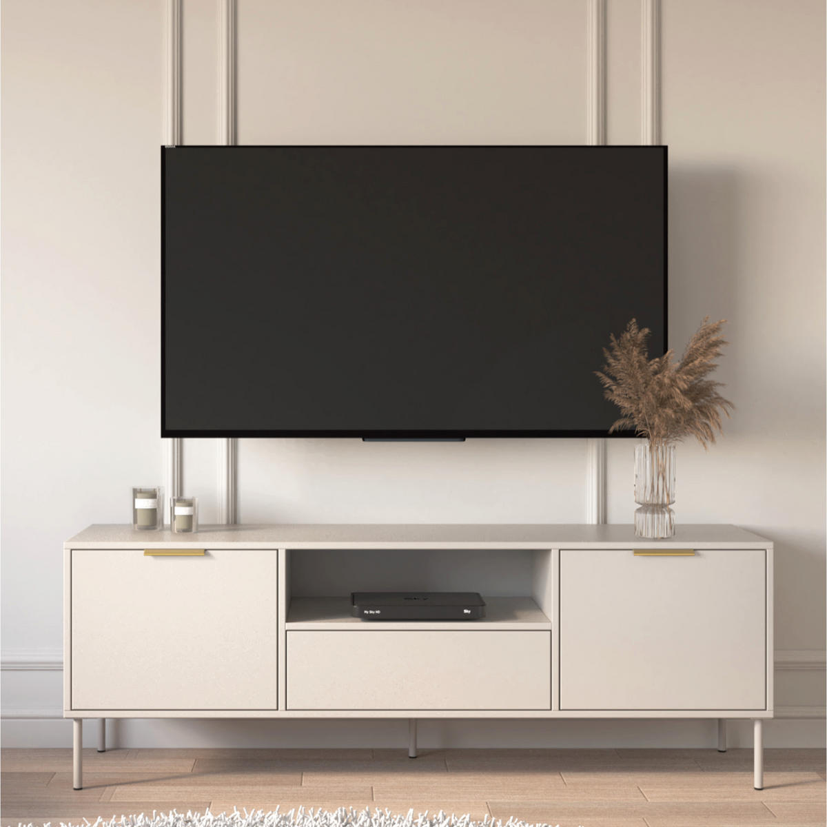 TV-LOWBOARD Vena 2-türig mit Schublade & Fach, Kaschmir, 160 cm - Kaschmir/Goldfarben, Holzwerkstoff/Kunststoff (160/57/40cm) - Selsey