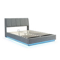 LED ČALOUNĚNÁ POSTEL Tröstiar - antracitová, kov/kompozitní dřevo (140/200cm) - [en.casa]