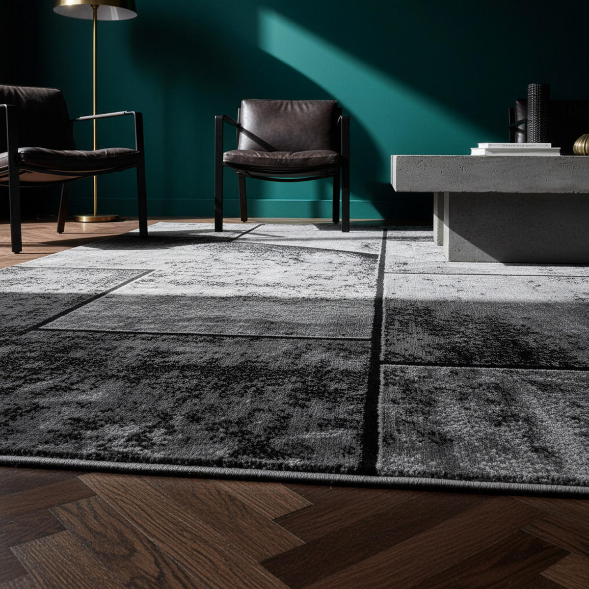TEPPICH Kurzflor DRAU in Schwarz, in Steinoptik, 140 x 200 cm - Schwarz, Textil (140/200cm) - KADIMA DESIGN
