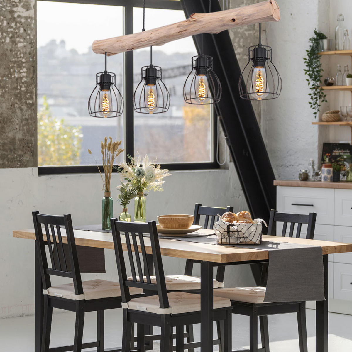 HÄNGELEUCHTE MINA Holz Schwarz Metall - Schwarz, Holz/Metall (82.5/13.6/140cm)