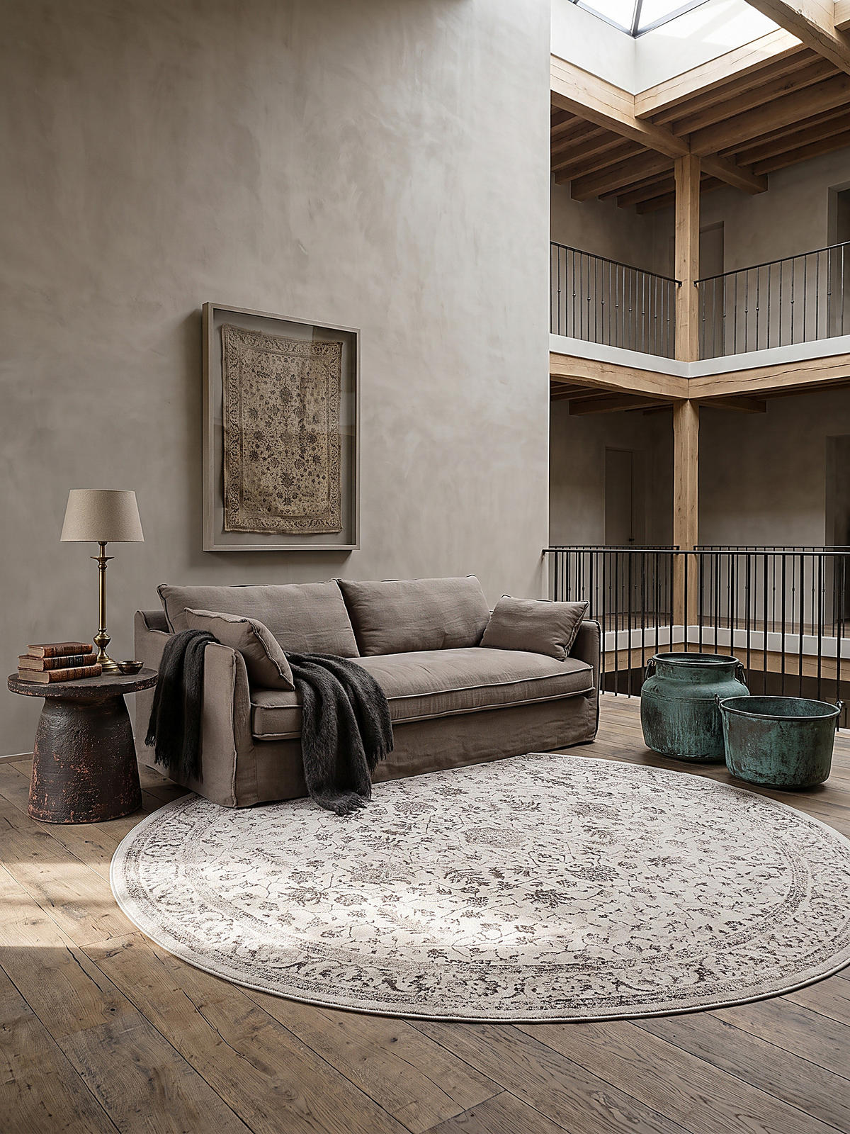 RUNDTEPPICH Orientalisch KAVALA Polyester Creme 200 x 200 cm - Beige, Textil (200/200cm) - KADIMA DESIGN
