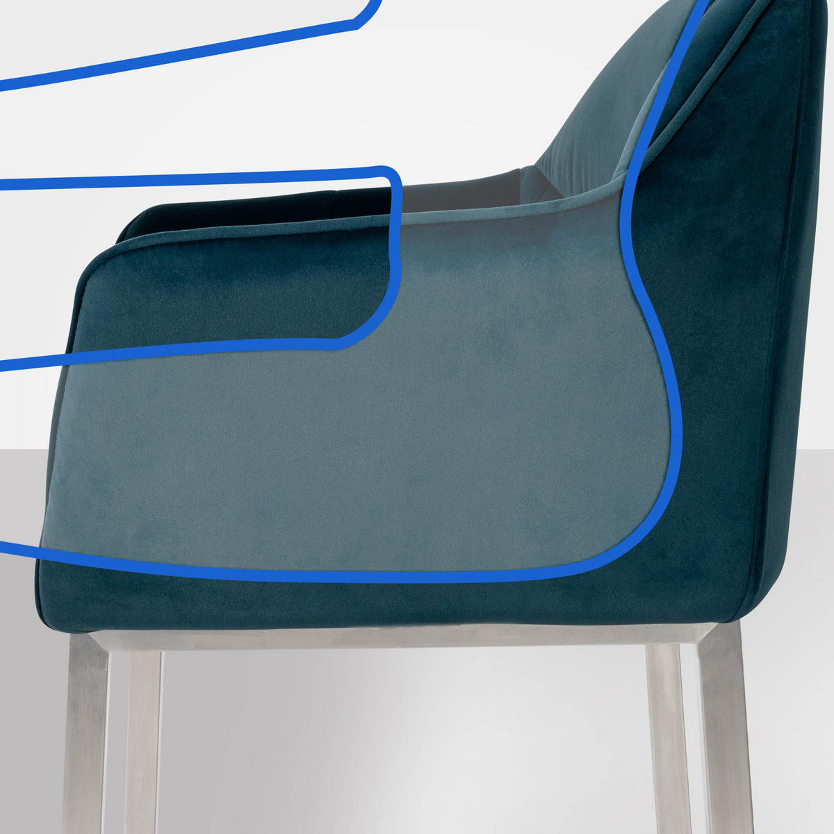 BARHOCKER Damaskus E Samt mit 4-Fuß Gestell grün - Edelstahlfarben/Grün, Textil/Metall (64/110/48cm) - TPFLiving