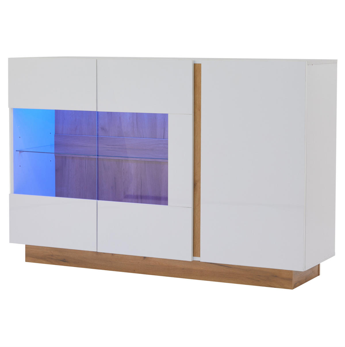 SIDEBOARD 138/38,5/90,5 cm weiß aus Spanplatte mit Glas und LED - Weiß, Holzwerkstoff (138/90.5/38cm) - OKWISH