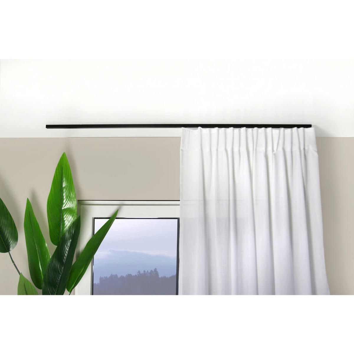 GARDINENSCHIENE 1-lauf Square - Schwarz, Metall (150cm) - Deco-Raum