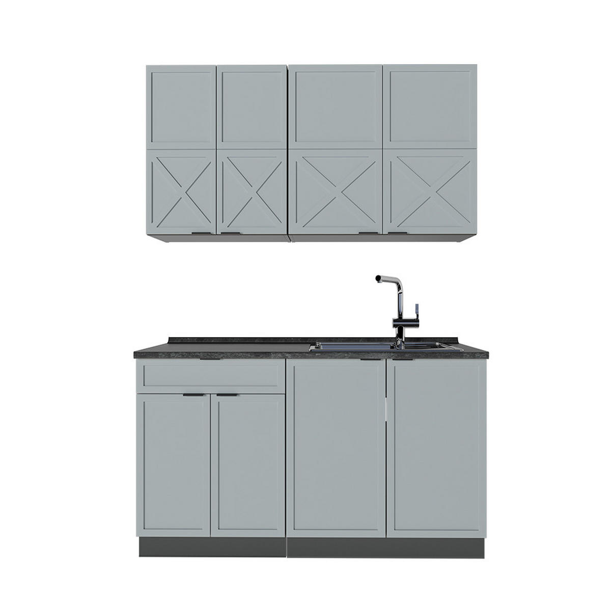 SINGLEKÜCHE Fame-Line Hellblau-grau/Anthrazit 140 cm, AP Anthrazit - Anthrazit/Blaugrau, Holzwerkstoff (140/81.6/60cm) - Vicco