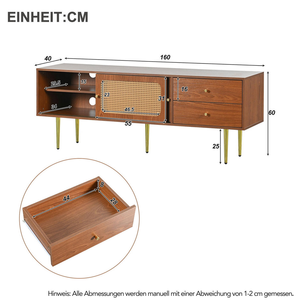 TV-ELEMENT braun 160/40/60 cm - Braun, Holz (40/60/160cm) - Urban Meuble