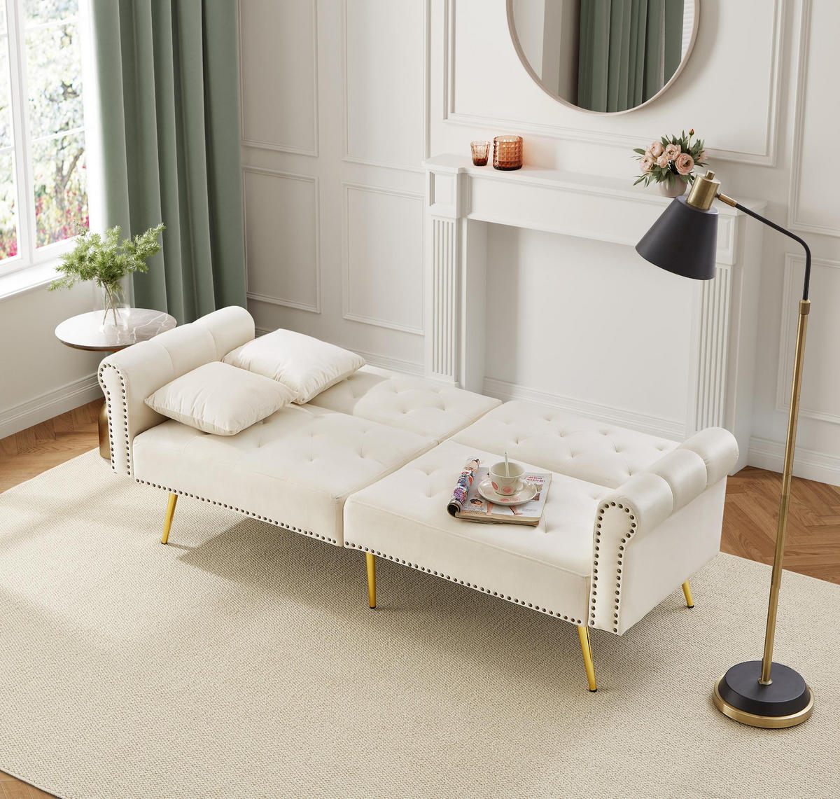 SCHLAFSOFA 2-Sitzer Samt mit 3-fach verstellbarer Rückenlehne Beige 173/75/70 cm - Beige, Textil (70/173/75cm) - Redom