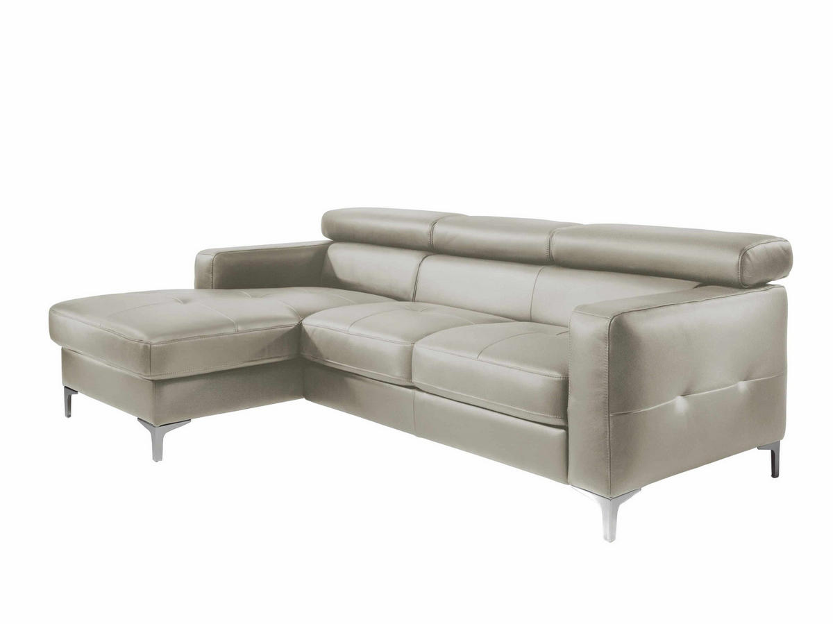 ECKSCHLAFSOFA mit Echtlederbezug, Schlaffunktion & Bettkasten - Chromfarben/Silberfarben, Leder/Holz (227/168cm) - Cotta