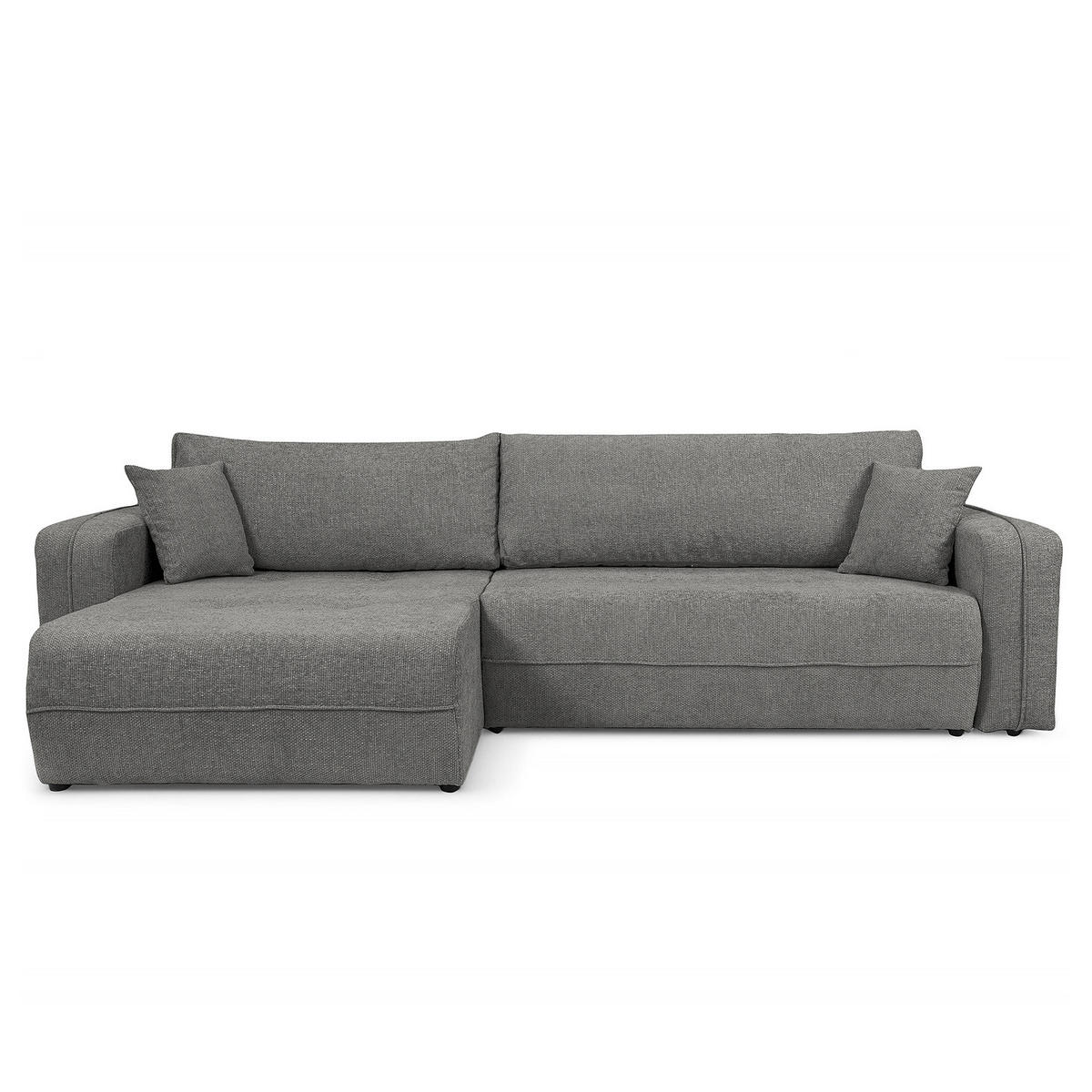 ECKSOFA mit Schlaffunktion - 272 cm - Anthrazit/Schwarz, Kunststoff/Textil (272/145cm) - home24