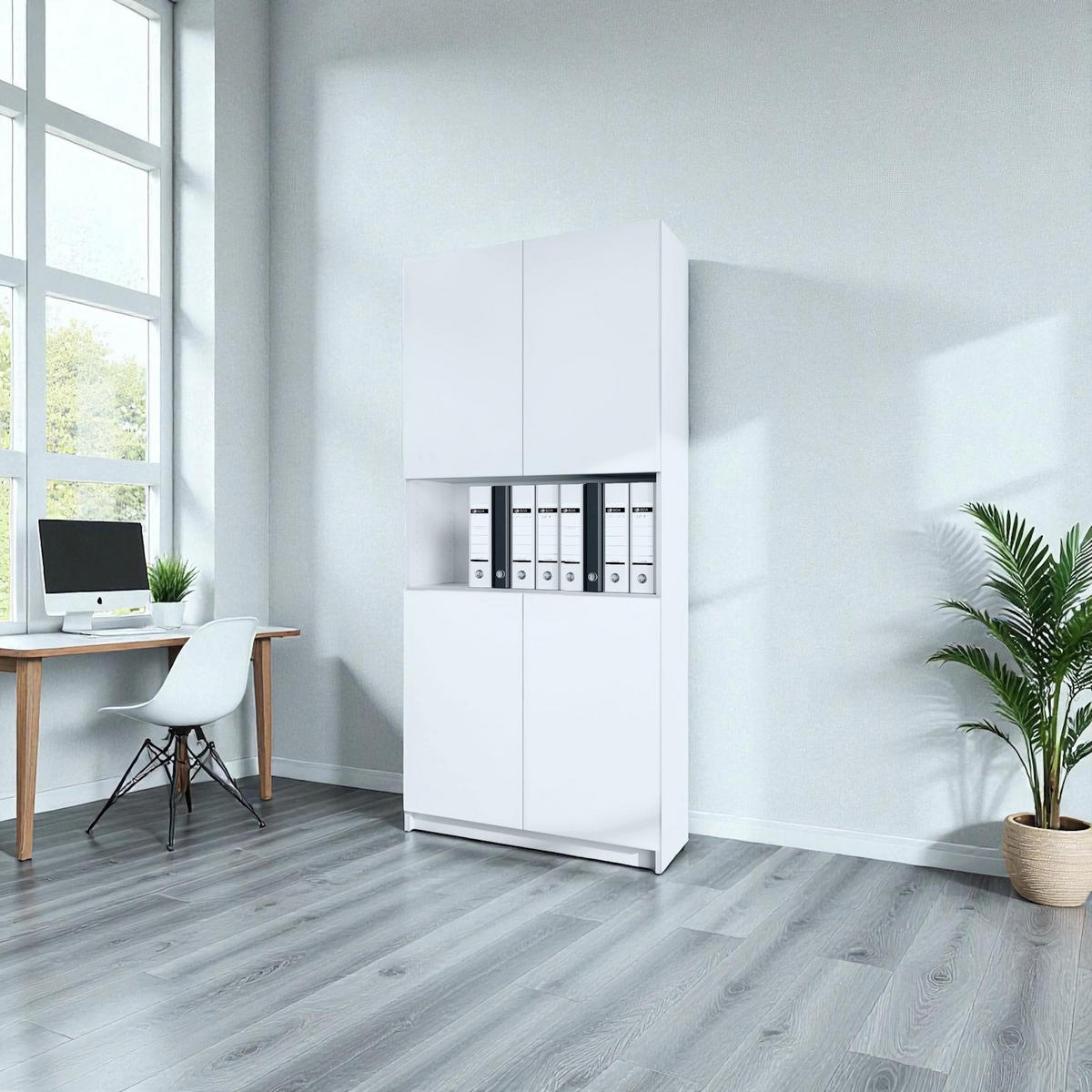 AKTENSCHRANK Elona M2, Büroschrank mit Soft-Close & Push-to-Open, Weiß matt (82 x 184 x 37 cm) - Weiß, Holzwerkstoff (82/184/37cm) - InnoFurn