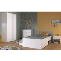 KINDERZIMMER Set 4-tlg. mit Kleiderschrank Kommode Nachttisch und Stauraumbett 90x200 - Weiß/Rosa, Holzwerkstoff/Kunststoff (100/182/203cm) - Parisot Meuble