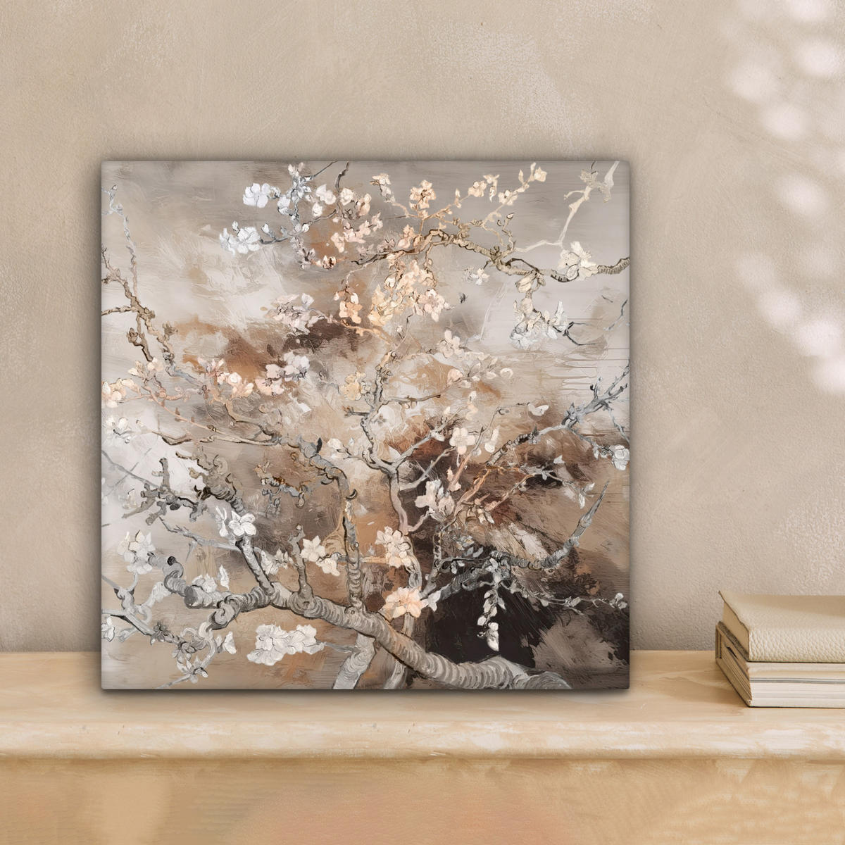 LEINWANDBILD Mandelblüte - Kunst - Van Gogh - Beige - Abstrakt Deko Wohnzimmer 20x20 cm - Braun, Textil (20/20cm) - MuchoWow