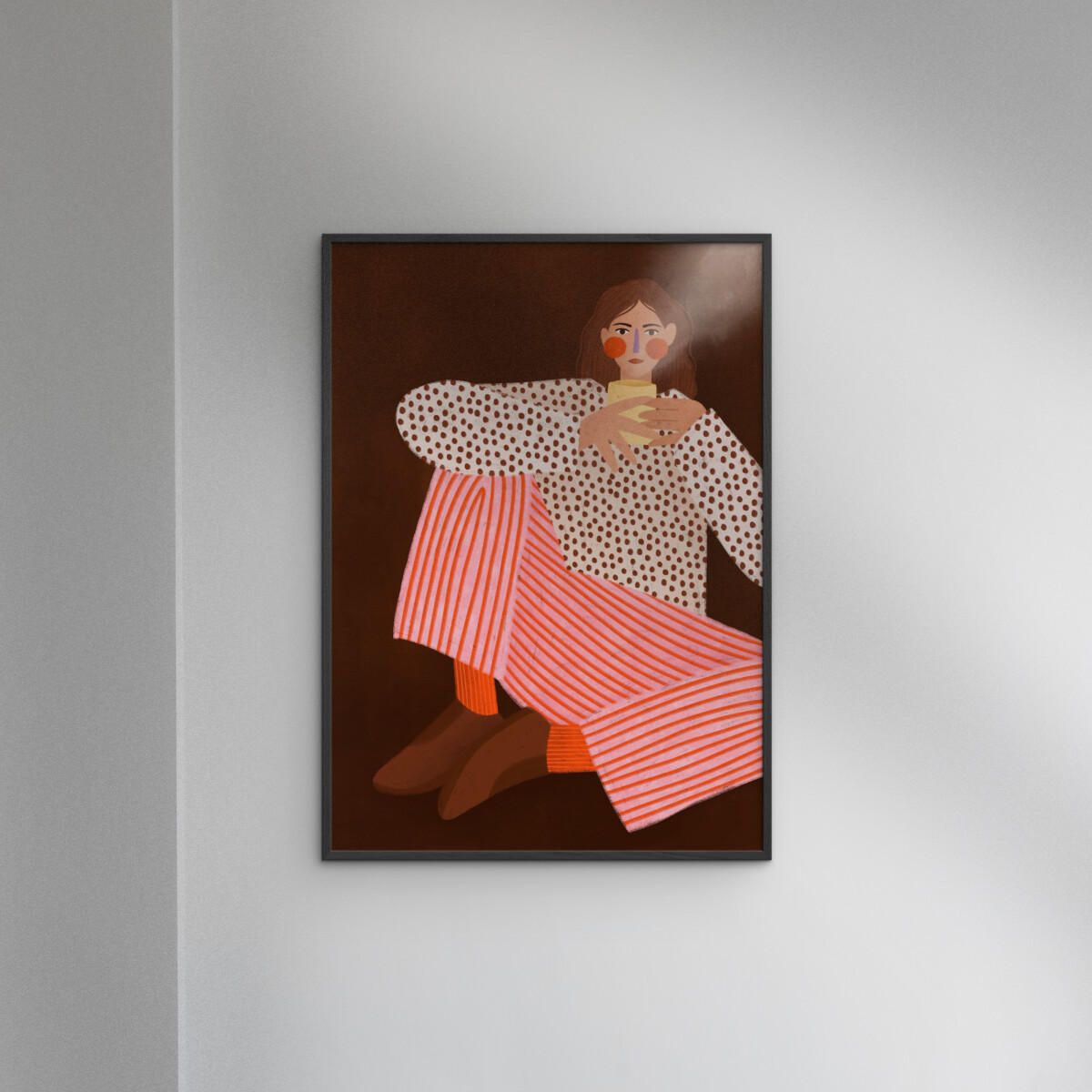 POSTER mit Rahmen Bea Muller - Woman With the Cup of Tea - Multicolor/Schwarz, Holz/Papier (50/70cm) - Poster&Frame