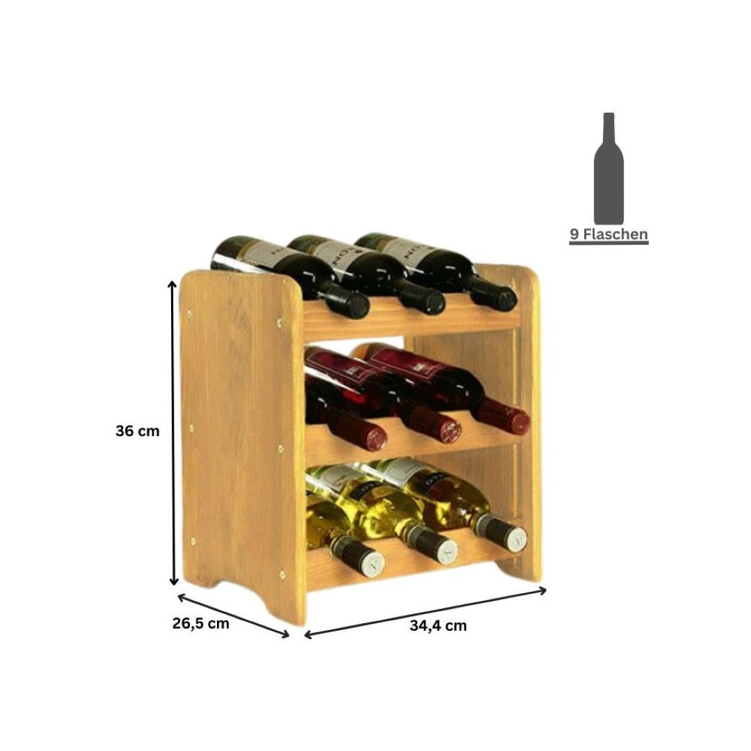 WEINREGAL Pinotwine C 36x34,4x26,5 cm 9 Flaschen Massives Kiefernholz Rotbraun Geölt - Rotbraun, Holz (34.4/36/26.5cm) - PROREGAL