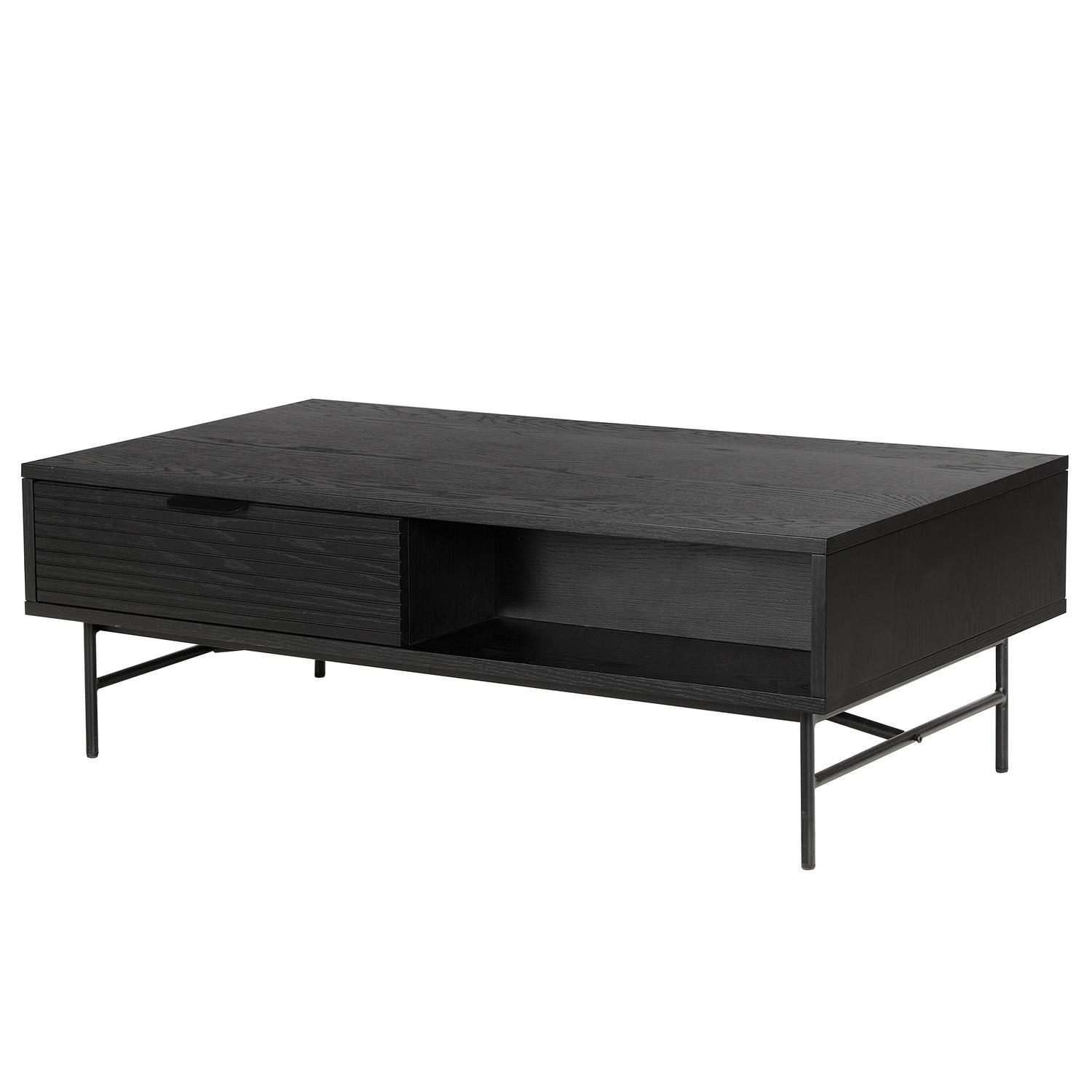 COUCHTISCH - Echtholzfurnier - Eichefarben/Schwarz, Holzwerkstoff/Metall (60/120/40cm) - home24