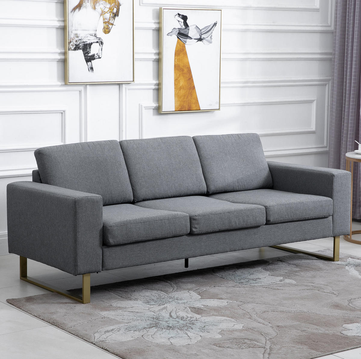3-SITZER-SOFA aus Holz 200x82x78 cm in Dunkelgrau mit 6 Kissen - Dunkelgrau, Textil (82/78/200cm) - Modfu
