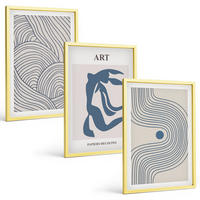 BILDER SET 3er Set - 40x60 cm Goldrahmen - Abstrakte blaue Linien - Goldfarben, Kunststoff (40/60cm) - TULUP