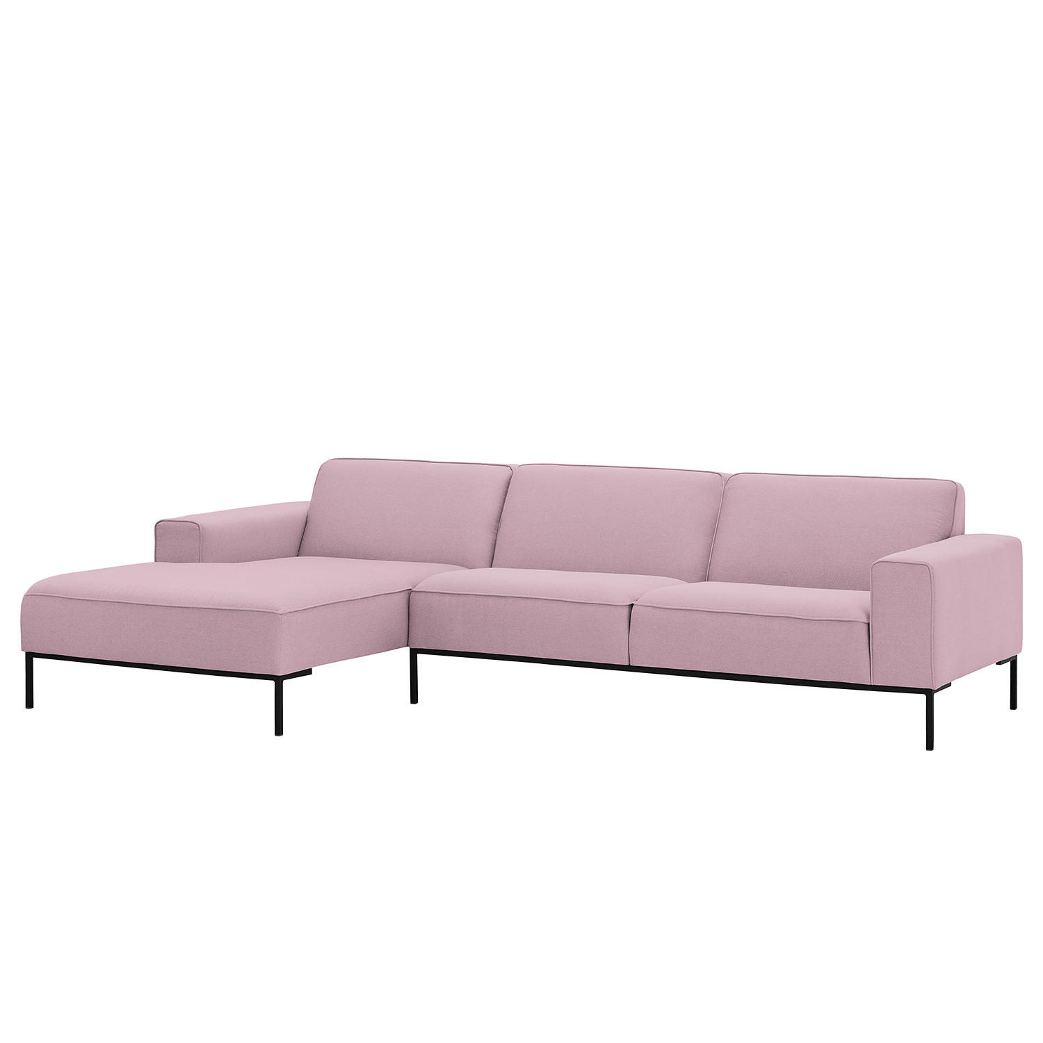 ECKSOFA mit Longchair - Webstoff - Schwarz/Rosa, Textil (285/168cm) - home24